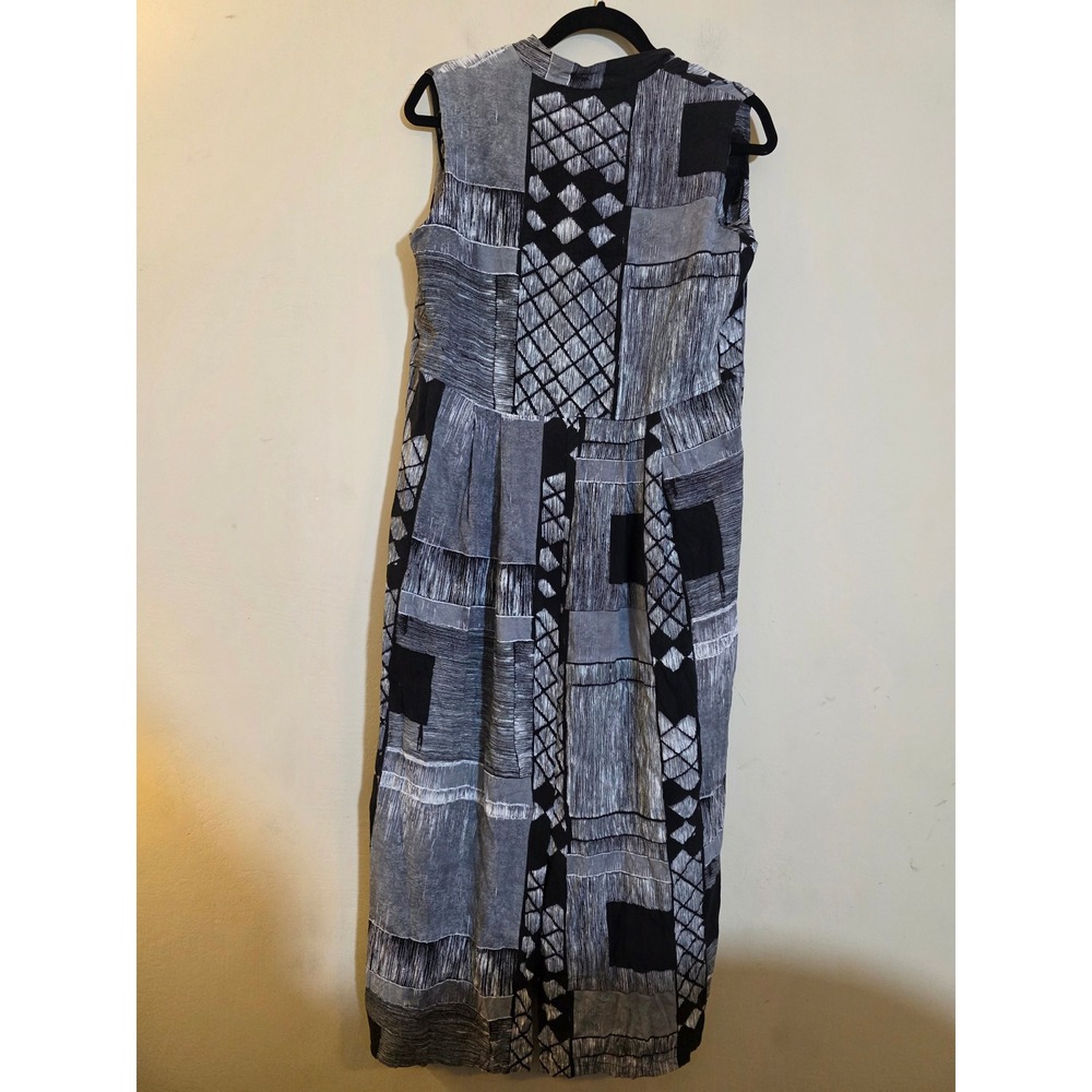 Jams‎ World Black White Abstract Nori Geometric Sleeveless Maxi Dress Womens M